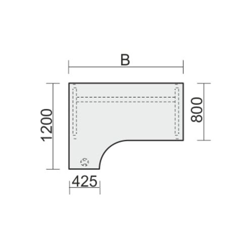 Eckschreibtisch, Ecke links, Füße einseitig verkürzt, 4-Fuß Quadrat Pro, höhenverstellbar, 680-800 x 1.600 x 1.200 mm (HxBxT), Dekor Ahorn