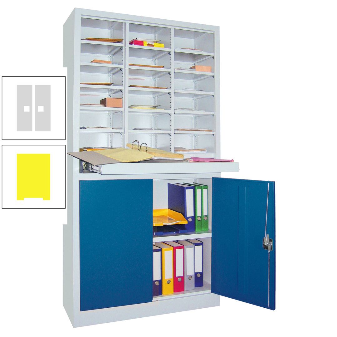 Aktenschrank - Büroschrank mit Sortierstation - 18 Fächer Ordnungsregal - Ausziehboden - 1.950 x 1.000 x 400 mm (HxBxT) - anthrazitgrau