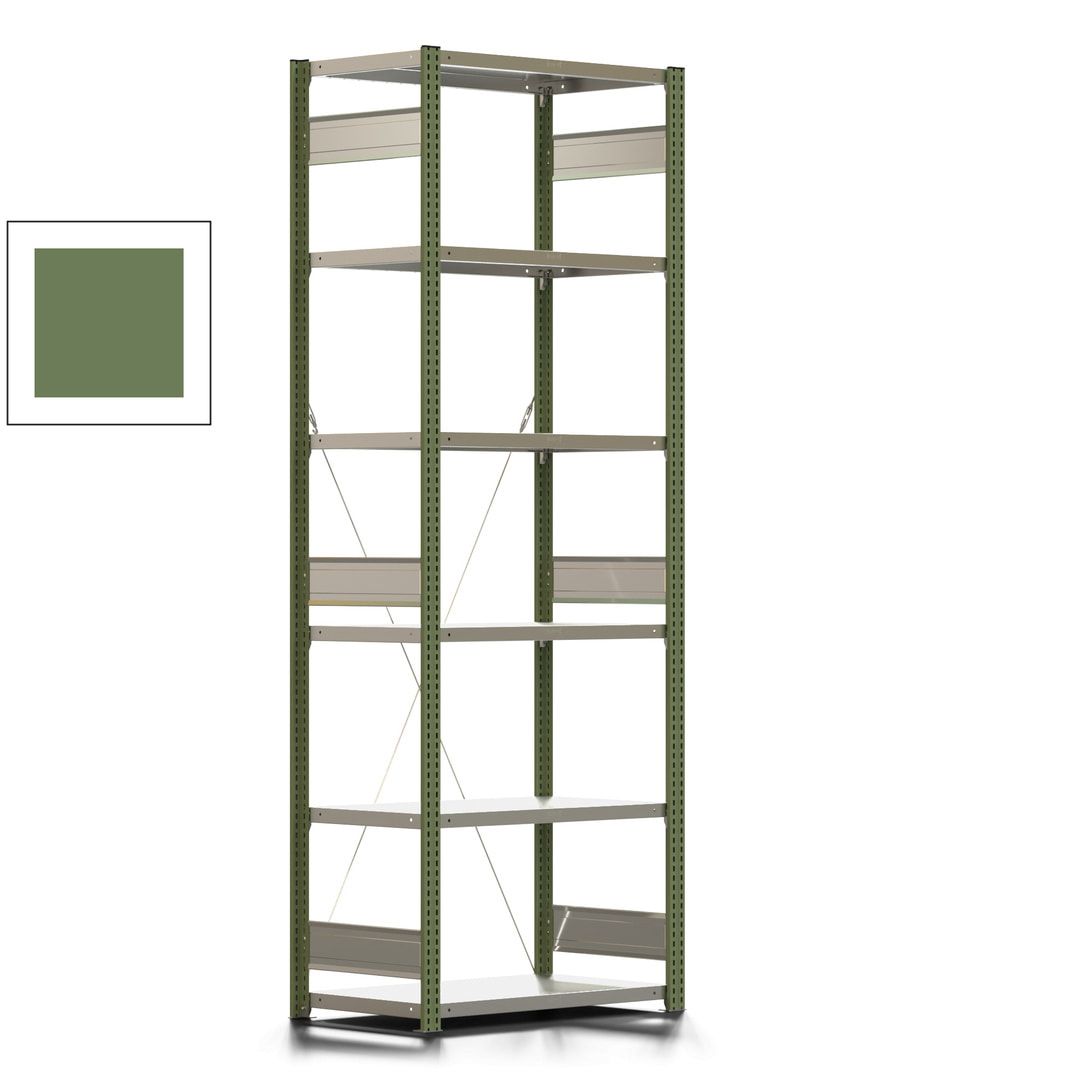 Fachbodenregal mit Tiefenriegel - 350 kg - 2.500 x 875 x 526 mm (HxBxT) - Anbauregal - 6 Böden - enzianblau - Lagerregal - Steckregal BERT