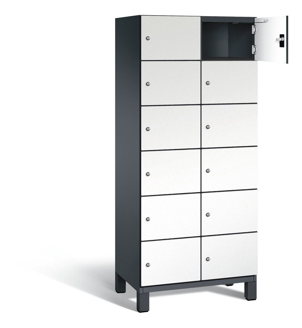 Fächerschrank, Stahlschrank, 12 Fächer, Türöffnungsbegrenzer, Füße, 1.980 x 800 x 525 mm (HxBxT), Korpus anthrazitgrau, Front anthrazitgrau