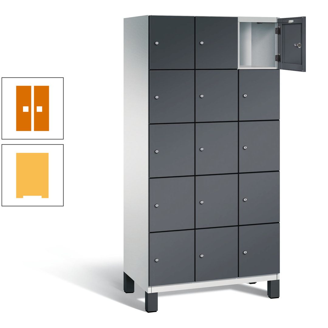 Fächerschrank, Stahlschrank, 15 Fächer, Türöffnungsbegrenzer, Füße, 1.980 x 900 x 525 mm (HxBxT), Korpus anthrazitgrau, Front anthrazitgrau