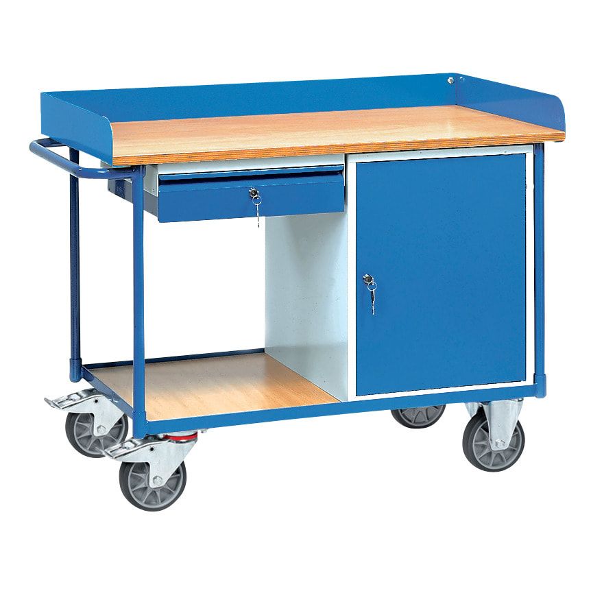 Fetra - Werkstattwagen - umrandete Arbeitsfläche - 930 x 650 x 1.220 mm (HxBxT) - Tragkraft 400 kg - 1 Schrank, 1 Schublade