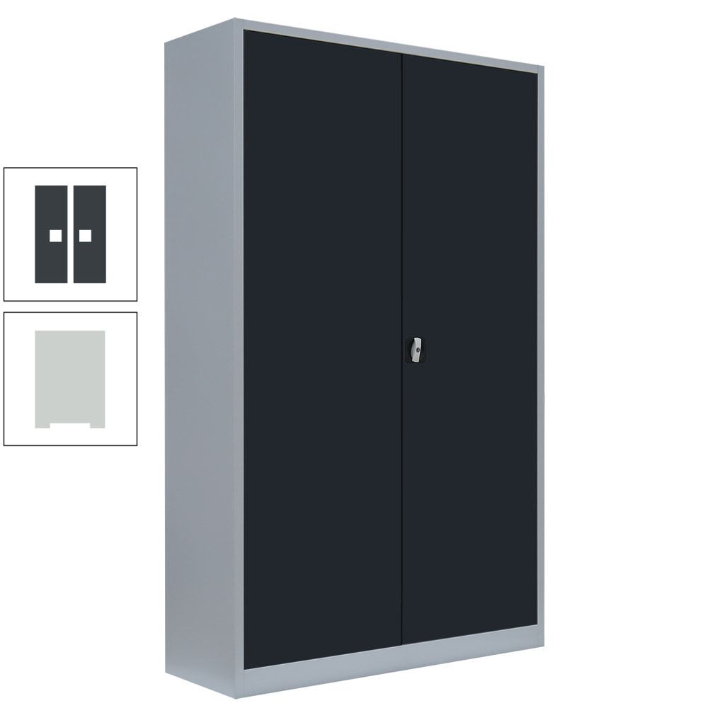 Aktenschrank, Büroschrank, abschließbar, Flügeltüren, 4 Fachböden, 1.950 x 1.200 x 422 mm (HxBxT), Stahl, Korpus und Türen in lichtgrau