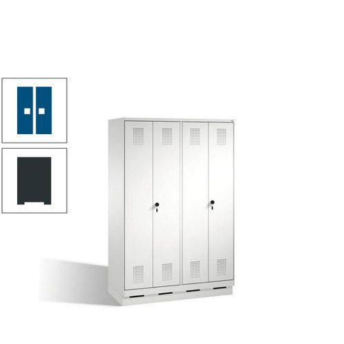 Doppel-Spind, Doppeltüren, Garderobenschrank mit Sockel, 4 Abteile a 300 mm, Korpus anthrazitgrau, Tür anthrazitgrau, 1.800 x 1.200 x 500 mm (HxBxT)