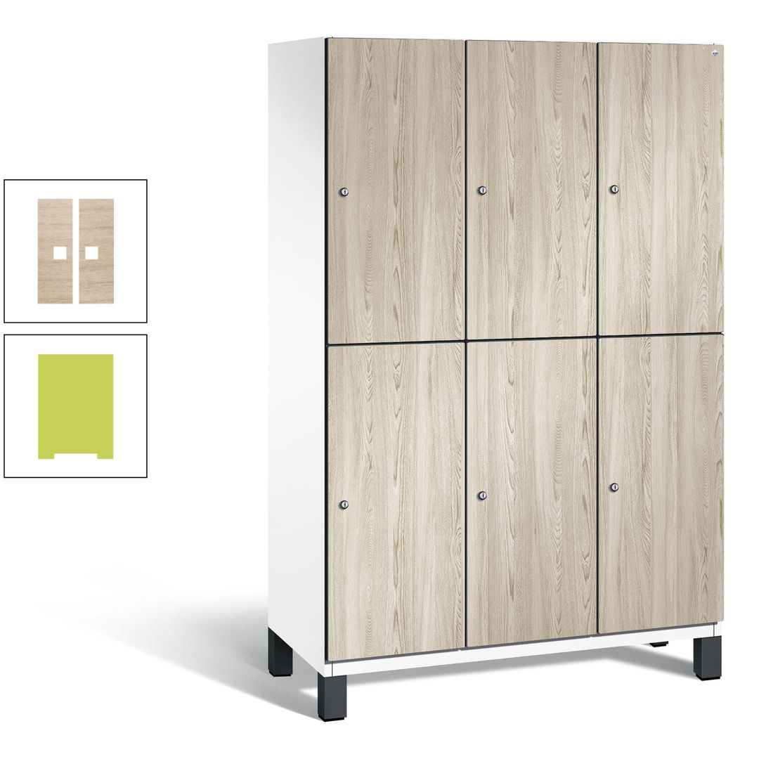 Fächerschrank, Garderobenschrank, mit Füßen, 3 Abteile, 1.980 x 1.200 x 525 mm (HxBxT), Korpus anthrazitgrau, Tür Donau-Ahorn