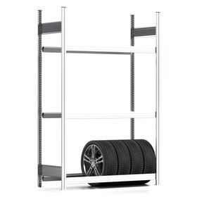 Reifenregal mit Tiefenriegel - 250 kg - 2.000 x 1.695 x 500 mm (HxBxT) - 3 Ebenen - erweiterbar - Steckregal BERT