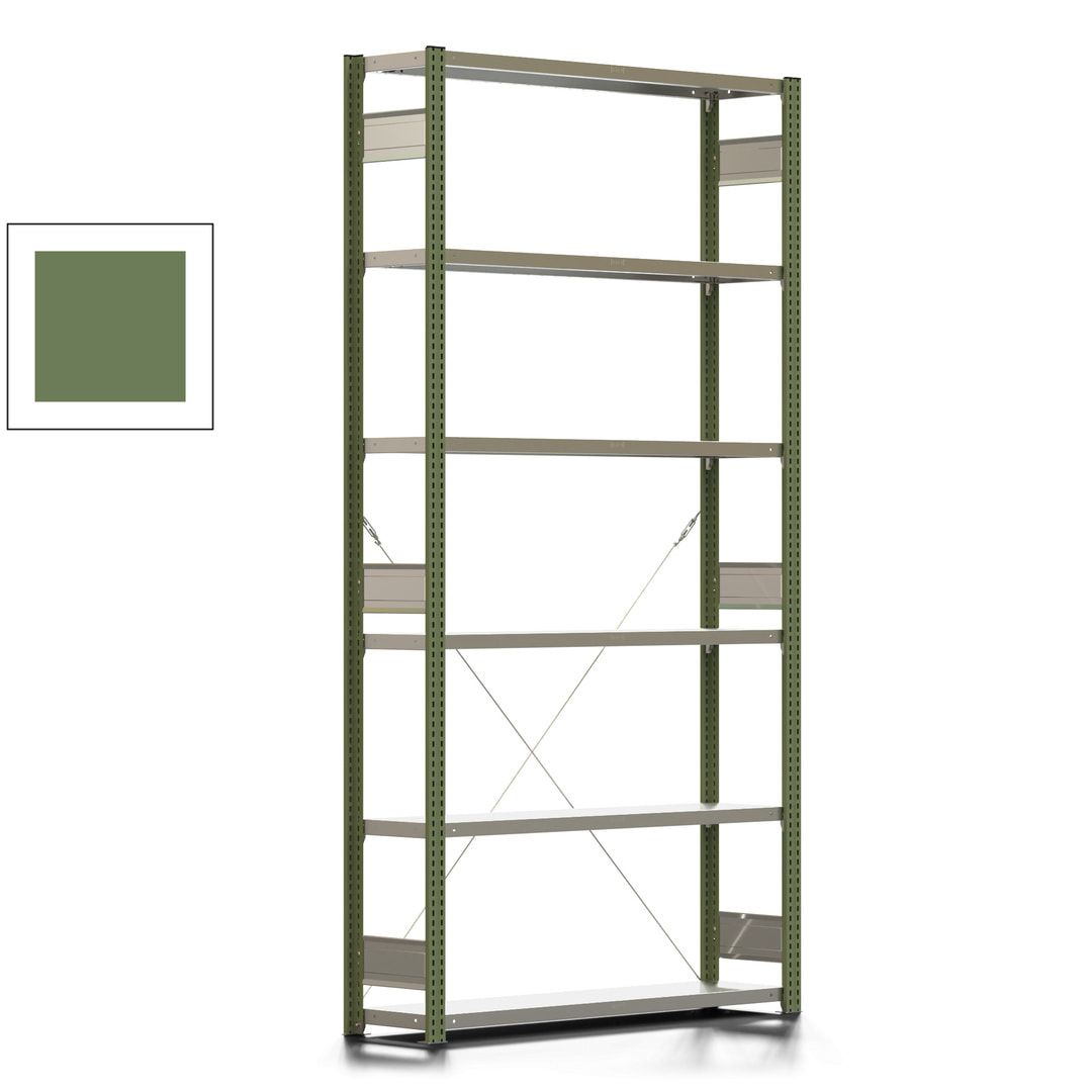Fachbodenregal mit Tiefenriegel - 350 kg - 2.500 x 1.285 x 326 mm (HxBxT) - Anbauregal - 6 Böden - enzianblau - Lagerregal - Steckregal BERT