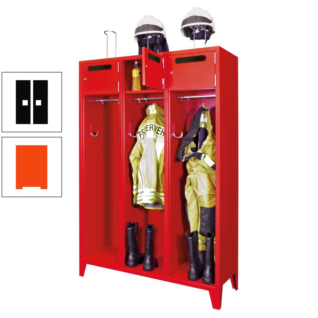 Feuerwehrschrank - 3 Abteile - Ablagefach mit Tür, Einwurfschlitz - 2.100 x 1.230 x 500 mm (HxBxT) - anthrazitgrau