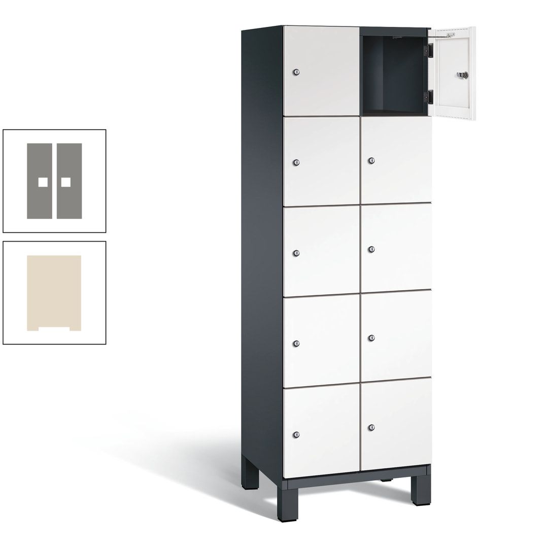 Fächerschrank, Stahlschrank, 10 Fächer, Türöffnungsbegrenzer, Füße, 1.980 x 600 x 525 mm (HxBxT), Korpus anthrazitgrau, Front anthrazitgrau