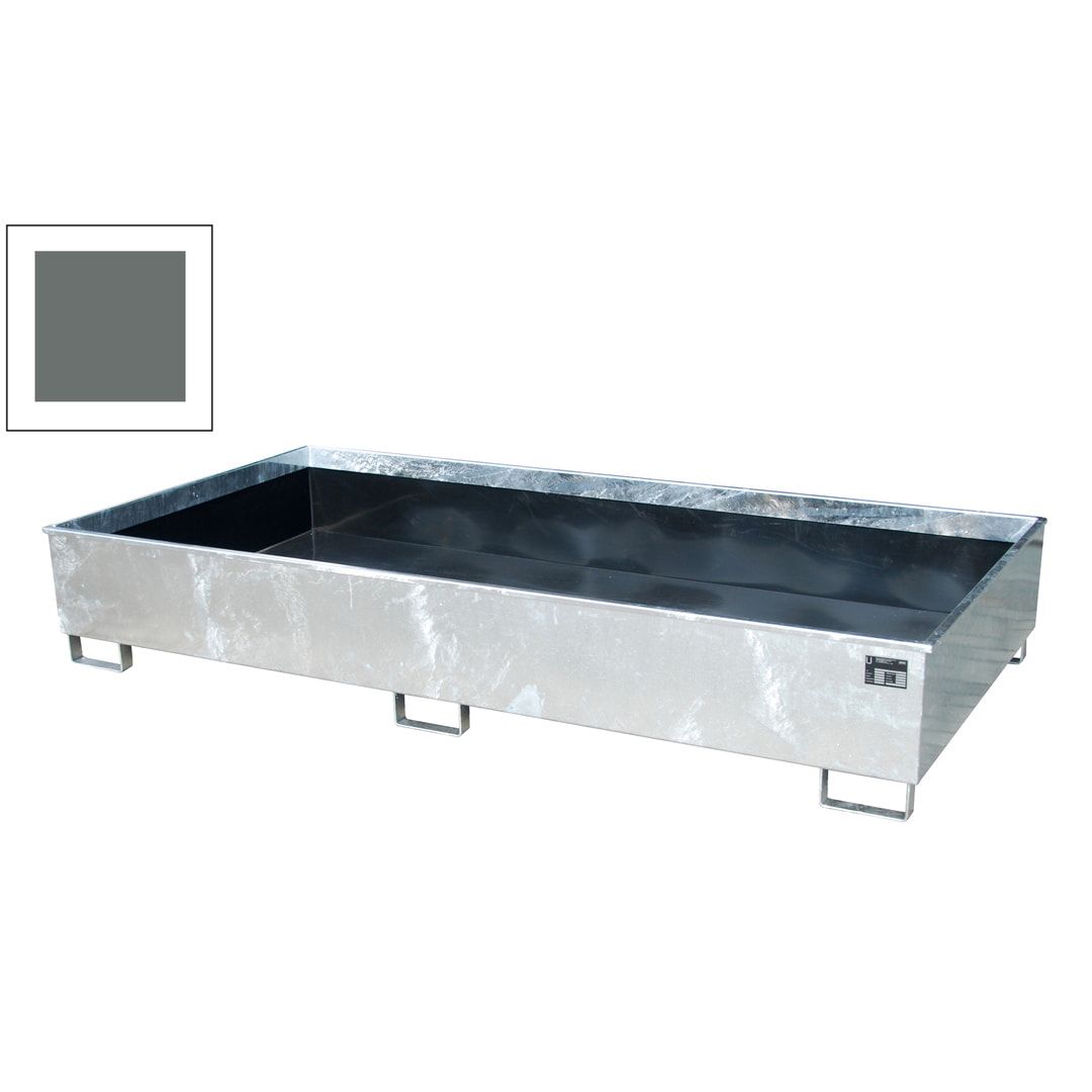 Regal-Bodenwanne mit PE-Einsatz - Feldbreite 2.700 mm - 1.000 l - Gitterrost - mausgrau