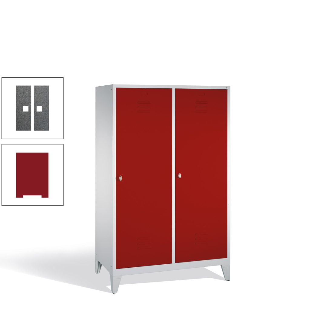 Doppel-Spind mit 2 Großtüren, Garderobenschrank mit Füßen, 4 Abteile a 300 mm, Korpus anthrazitgrau, Tür anthrazitgrau, 1.850 x 1.190 x 500 mm (HxBxT)