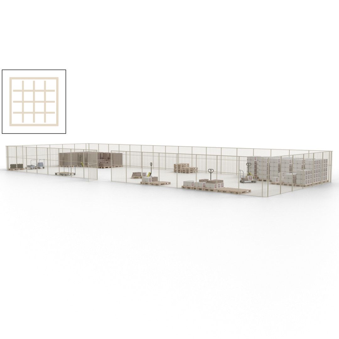 Maschinen Schutzgitter - Hallentrennwand - Sicherheitszaun - Tür - 69 m - 2.200 x 19.900 x 15.400 mm (HxBxT) - enzianblau