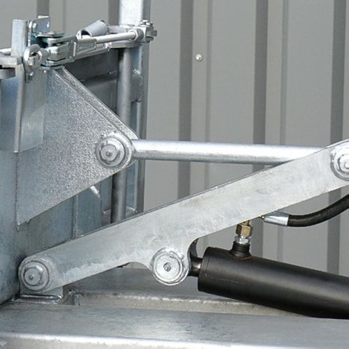 Gitterboxkipper für Gabelstapler, hydraulisch, Traglast 500 kg, geeignet für Gitterbox, Kettensicherung, Spannhaken, Farbe anthrazitgrau (RAL 7016)