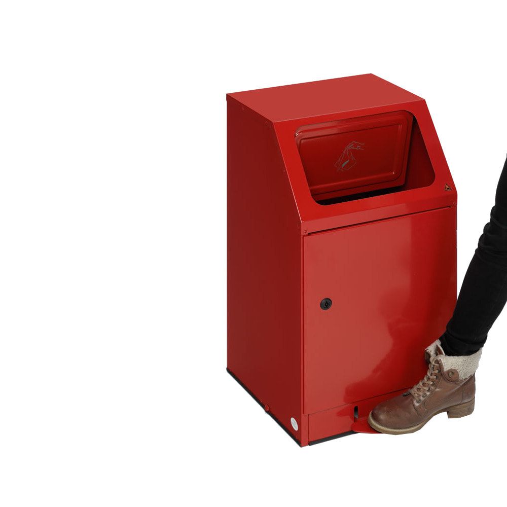 Selbstlöschender Putzwollkasten - Einwurfklappe mit Fußpedal - 43 l - 760 x 405 x 475 mm (HxBxT) - feuerrot