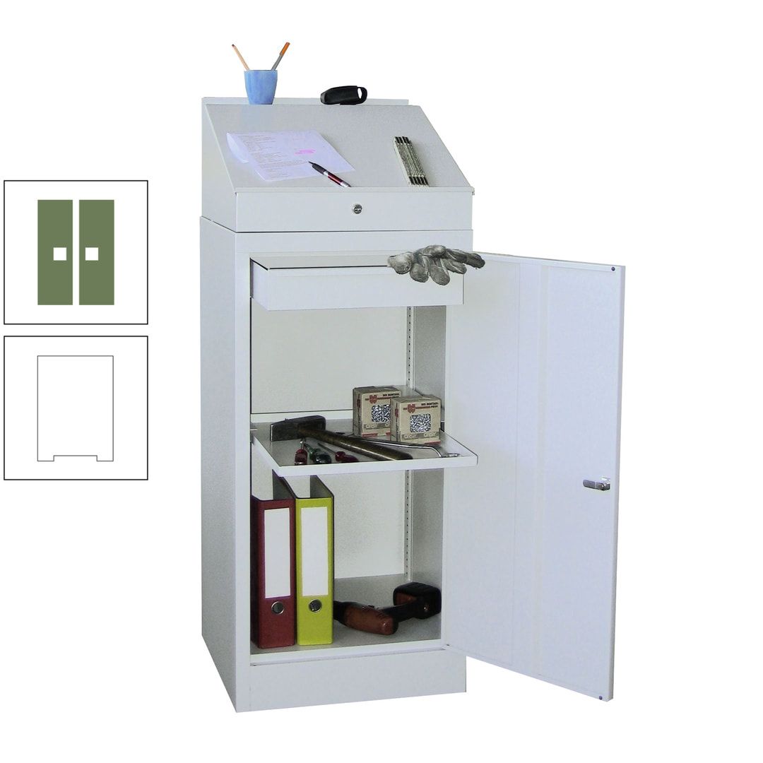 Stehpult mit Schrank - Vollblechtür - Zylinderschloss - 1 Einlegeboden, 1 Schublade - 1.270x500x500 mm (HxBxT) - anthrazitgrau