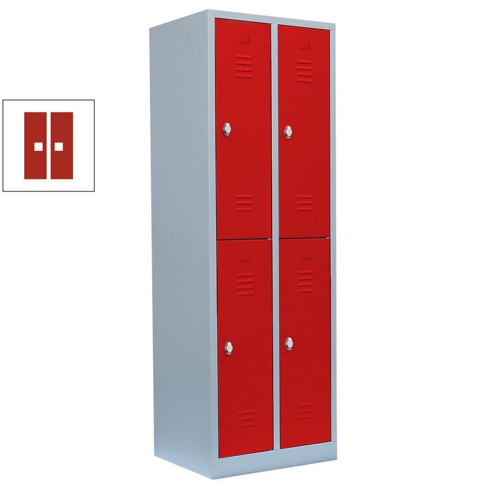 Garderobenschrank, Doppelstockspind, 2 Abteile, 4 Fächer, 1.950 x 600 x 500 mm (HxBxT), Stahl, Drehriegel, Korpus: lichtgrau, Front: anthrazitgrau