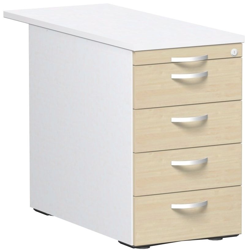 Standcontainer, 4 Schubladen, Ordnungsfach, Zentralverschluss, 720 x 438 x 800 (1.000) mm (HxBxT), Front Ahorn, Oberboden Ahorn, Korpus Ahorn
