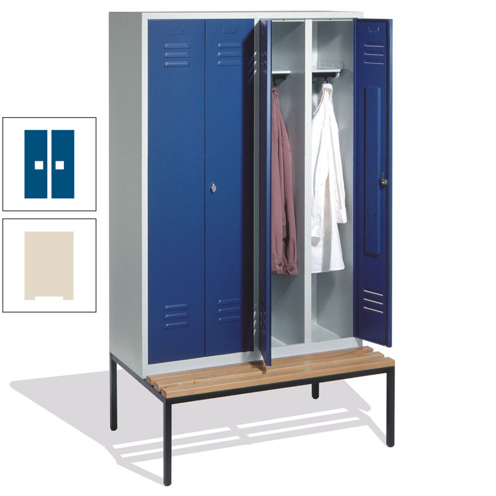 Doppel-Spindschrank, Buche Sitzbank untergebaut, 4 Abteile a 300 mm, Korpus lichtgrau, Tür anthrazitgrau, 2.090 x 1.190 x 815 mm (HxBxT)