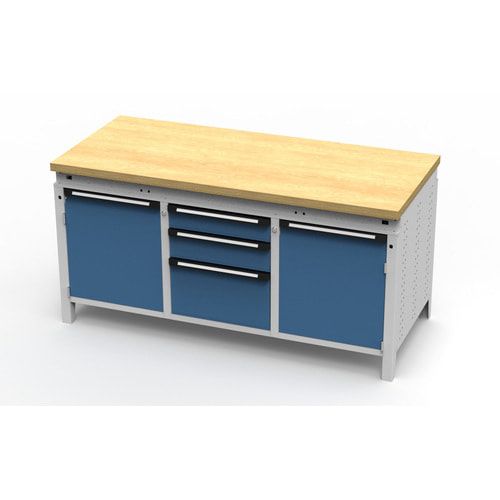 OTTOKIND Werkbank - bündige Arbeitsplatte - 810 x 1.695 x 750 mm (HxBxT) - 3 Schubladen - 2 Schränke - lichtgrau