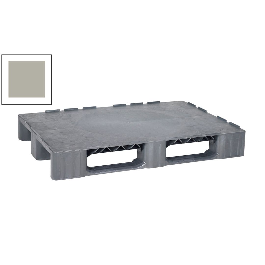 Kunststoff Palette mit Rand - Polyethylen (PE-RE) - Eisenverstärkung - Traglast 2.500 kg - 165 x 800 x 1.200 mm (HxBxT) - grau