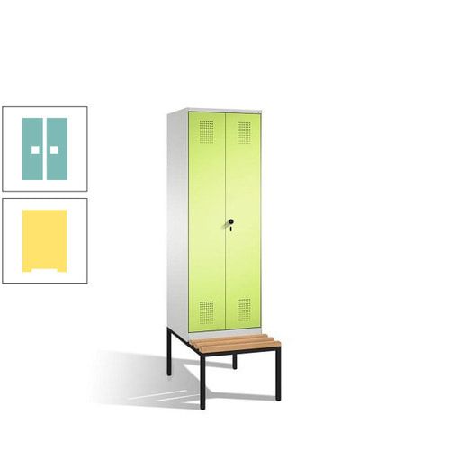Doppel-Spind, Garderobenschrank, Buche Sitzbank untergebaut, 2 Abteile a 300 mm, Korpus anthrazitgrau, Tür anthrazitgrau, 2.090 x 600 x 815 mm (HxBxT)