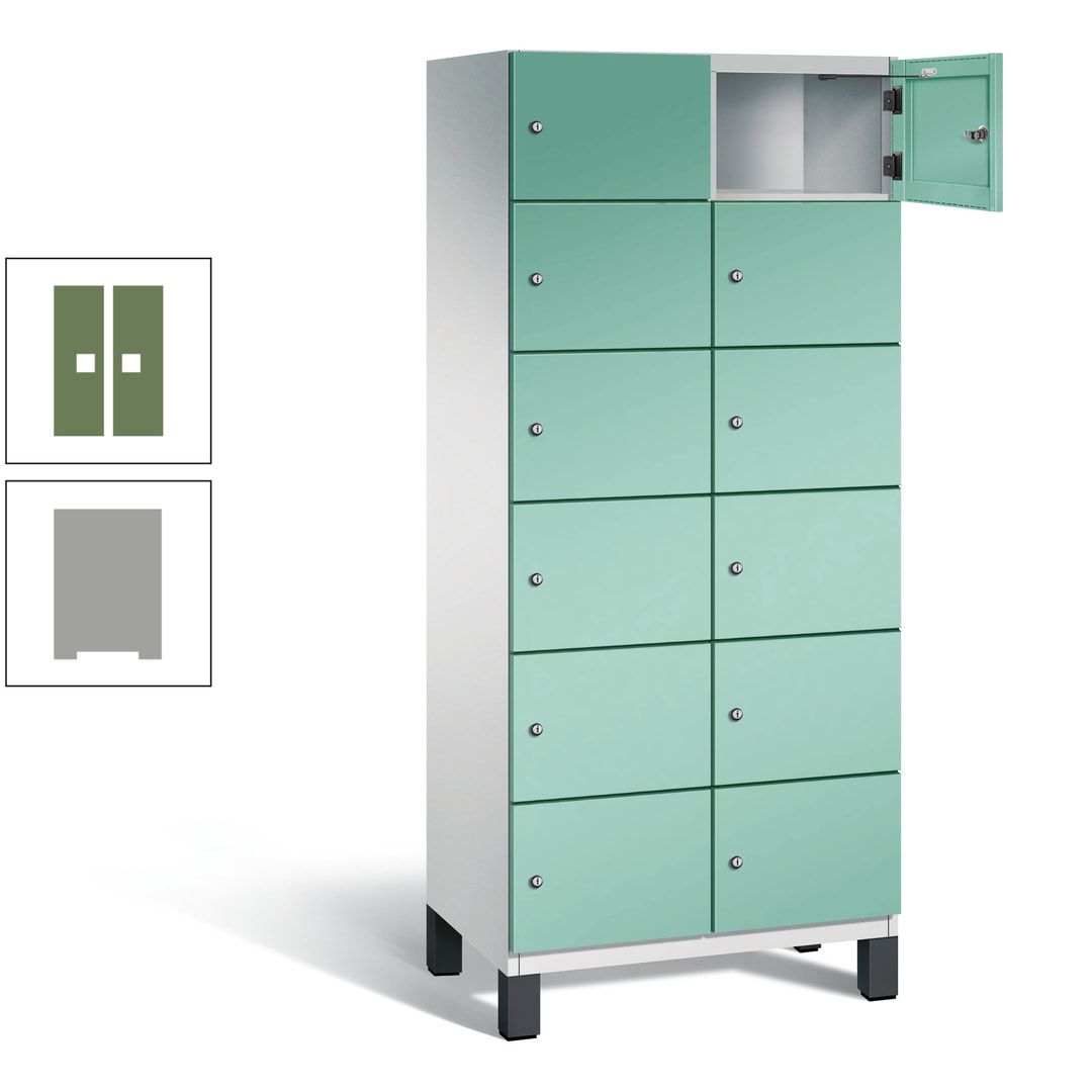 Fächerschrank, Stahlschrank, 12 Fächer, Türöffnungsbegrenzer, Füße, 1.980 x 800 x 525 mm (HxBxT), Korpus anthrazitgrau, Front anthrazitgrau
