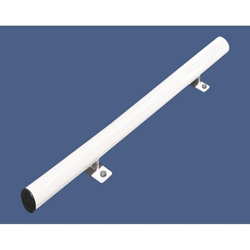 Radstop aus Stahl, Parkplatzabgrenzung, Stahlrohr, Durchmesser 76 mm, Montage auf Bodenplatten, 116 x 1.800 mm (HxB), Farbe enzianblau