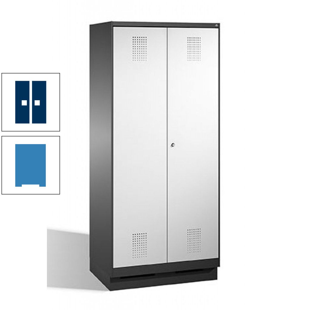 Doppel-Spind, Doppeltüren, Garderobenschrank mit Sockel, 2 Abteile a 400 mm, Korpus anthrazitgrau, Tür anthrazitgrau, 1.800 x 800 x 500 mm (HxBxT)