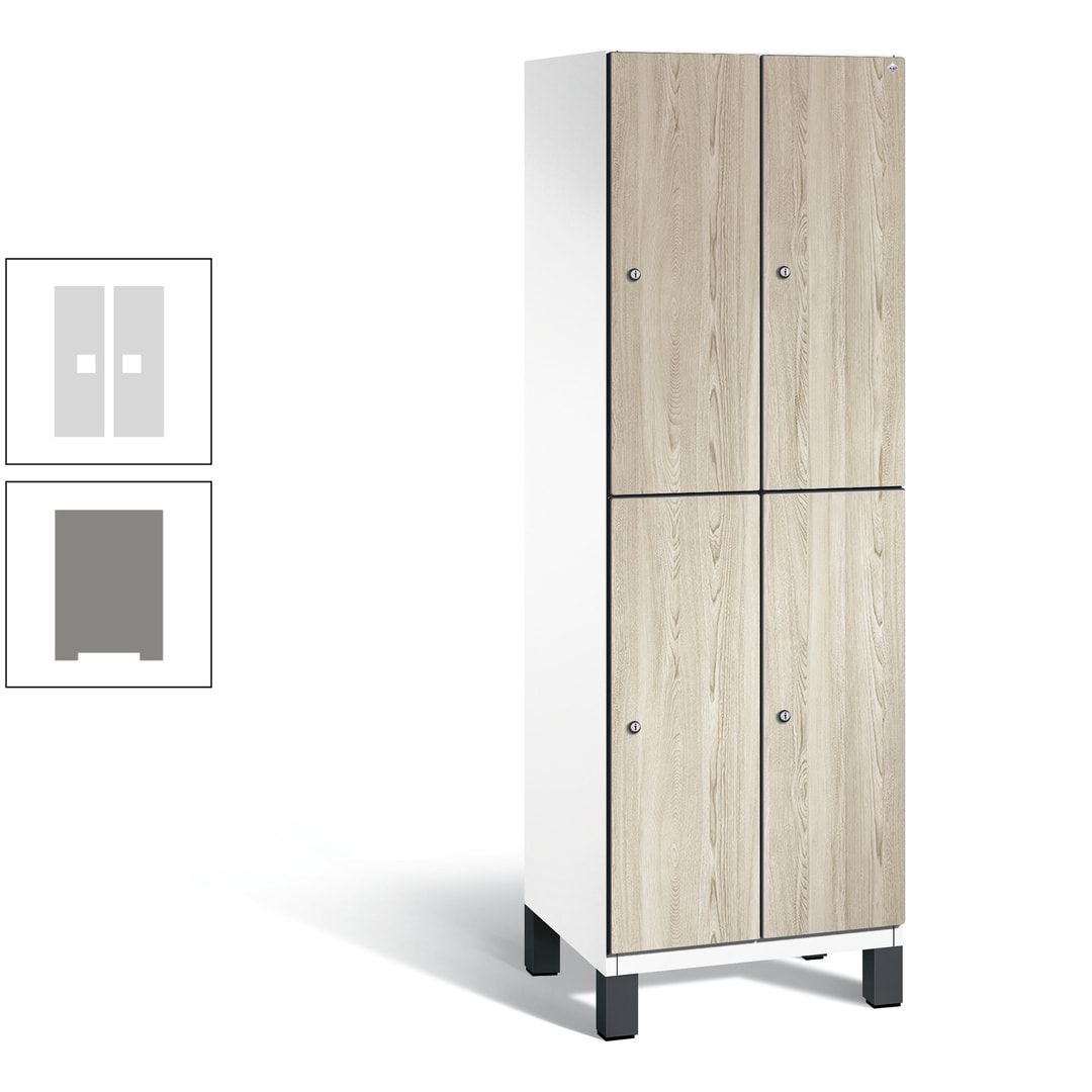Fächerschrank, Garderobenschrank, mit Füßen, 2 Abteile, 1.980 x 600 x 525 mm (HxBxT), Korpus anthrazitgrau, Tür Donau-Ahorn