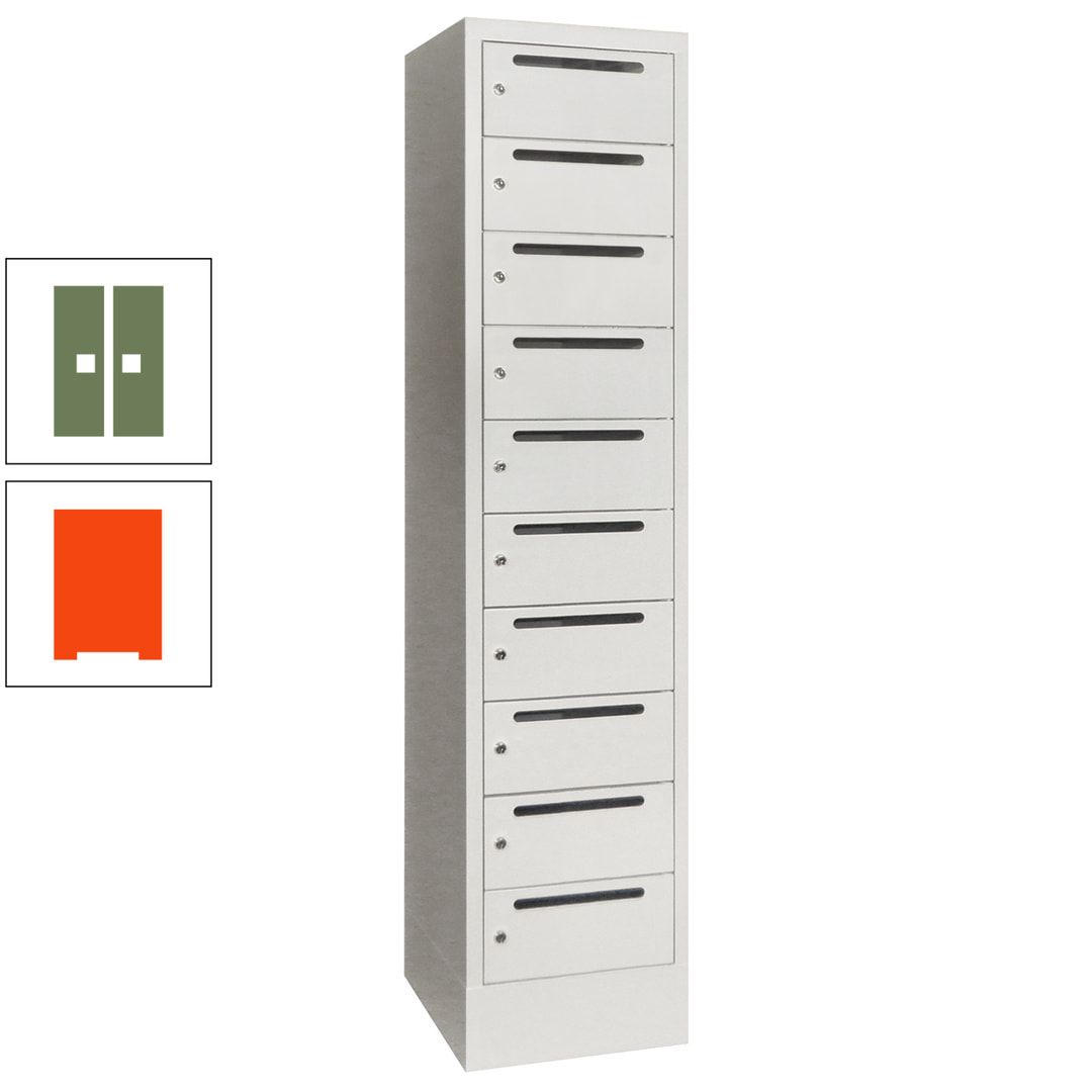 Postverteilerschrank, Schließfachschrank, 1 Abteil a 400 mm, 10 Fächer, 1.850 x 400 x 500 mm (HxBxT), Korpus anthrazitgrau, Front anthrazitgrau