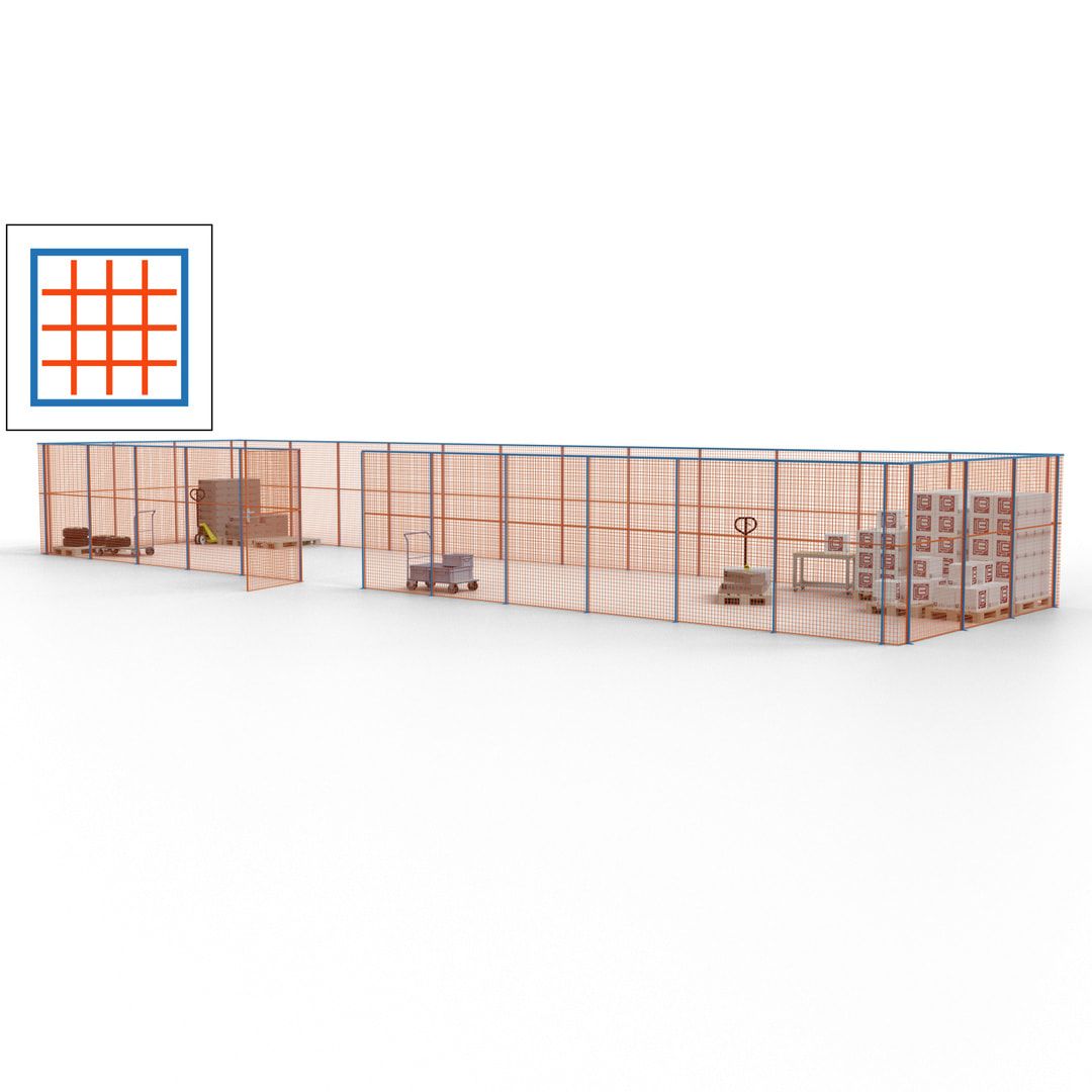 Maschinen Schutzgitter - Hallentrennwand - Sicherheitszaun - Tür - 45 m - 2.200 x 18.400 x 4.900 mm (HxBxT) - enzianblau