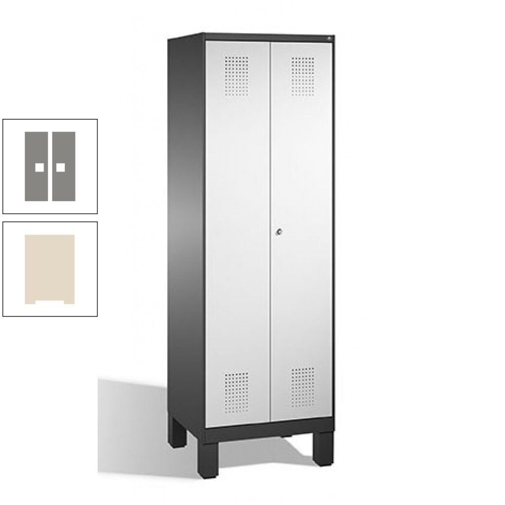Doppel-Spind, Doppeltüren, Garderobenschrank mit Füßen, 2 Abteile a 300 mm, Korpus anthrazitgrau, Tür anthrazitgrau, 1.850 x 600 x 500 mm (HxBxT)