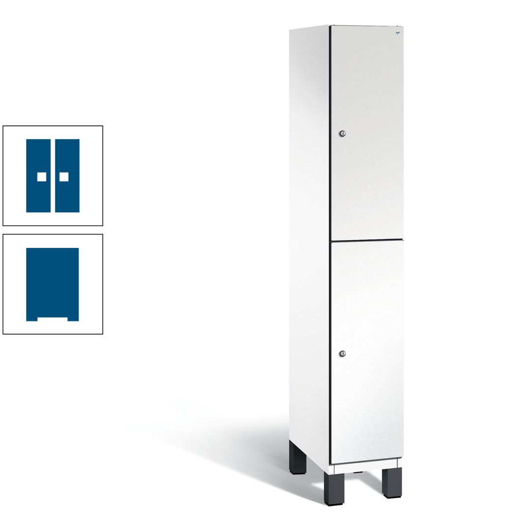 Fächerschrank, Stahlschrank, doppelstöckig, 2 Fächer, Füße, Korpus anthrazitgrau, Tür anthrazitgrau, 1.980 x 300 x 525 mm (HxBxT)