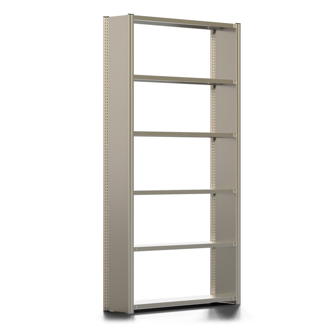 Fachbodenregal mit Seitenwand - 350 kg - 2.500 x 1.285 x 300 mm (HxBxT) - Anbauregal - 6 Böden - verzinkt - Lagerregal - Steckregal - BERT
