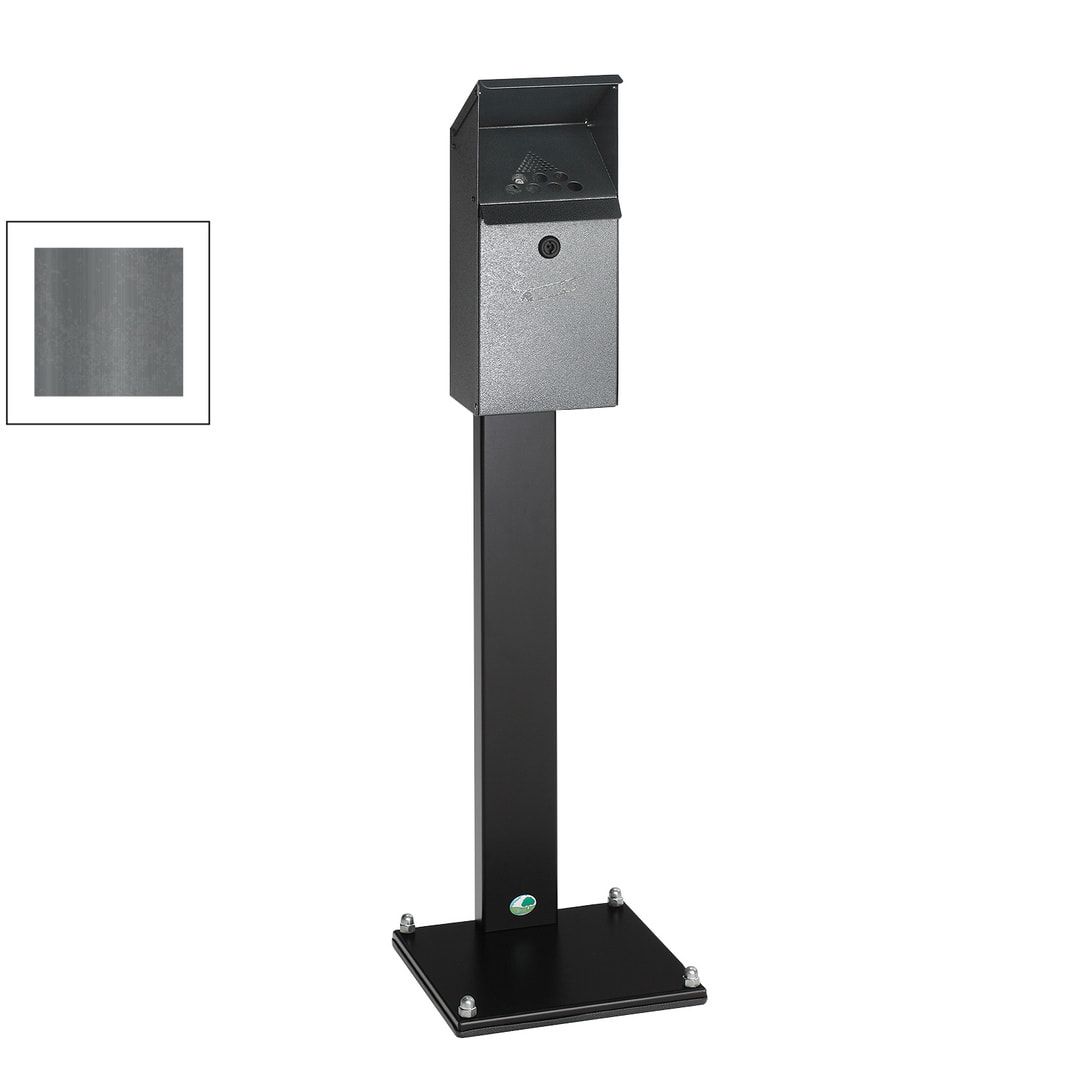 Standaschenbecher mit Schutzdach, 4 l Volumen, Standascher, 1.100 x 310 x 310 mm (HxBxT), Ascher, Turmaschenbecher, Antik-silber