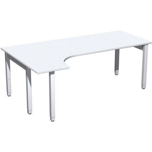 Eckschreibtisch, Ecke links, Füße einseitig verkürzt, 4-Fuß Quadrat Pro, höhenverstellbar, 680-800 x 1.600 x 1.200 mm (HxBxT), Dekor Ahorn