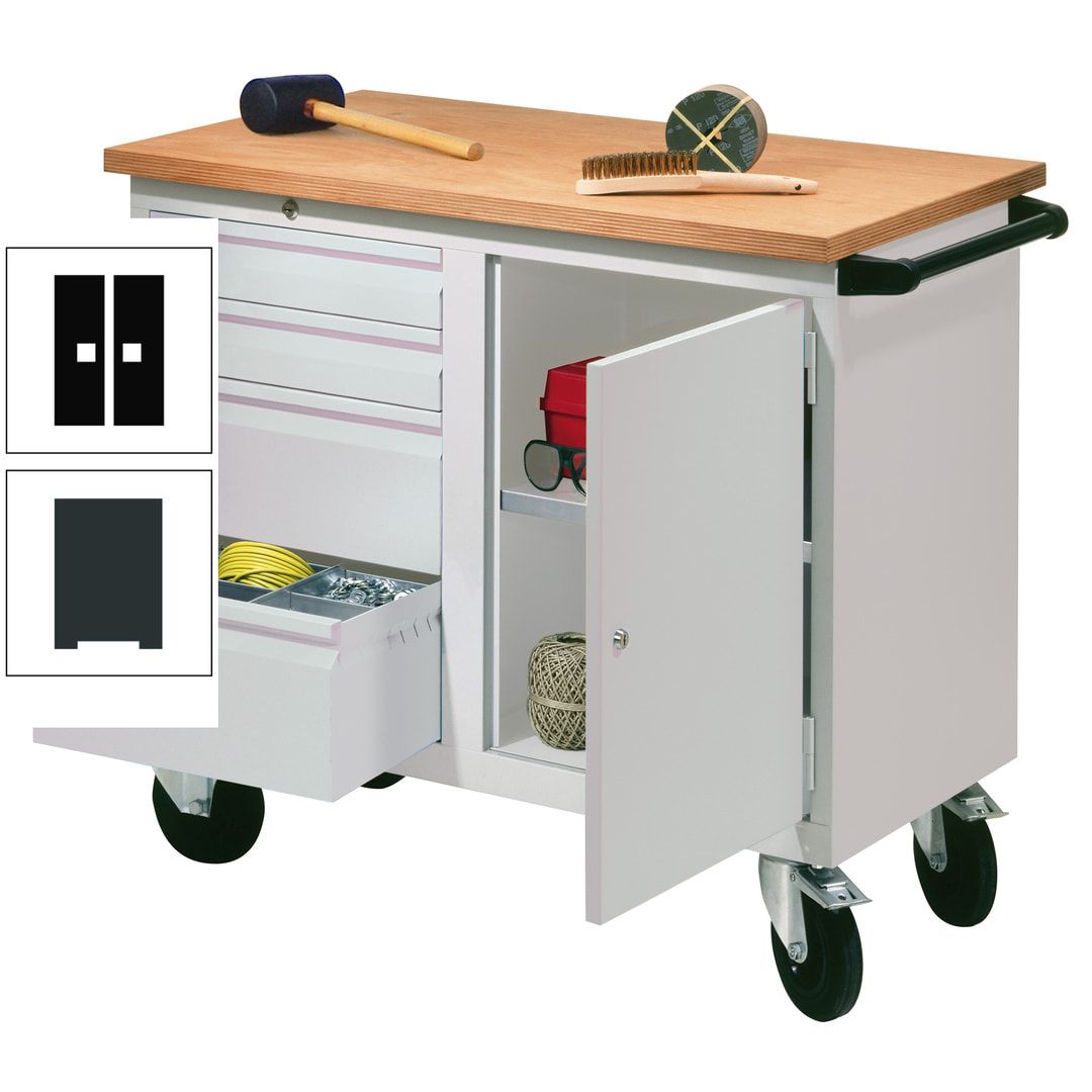 Mobile Werkbank - Werkstattwagen - 915 x 1.090 x 600 mm - 4 Schubladen und Schrankfach - anthrazitgrau