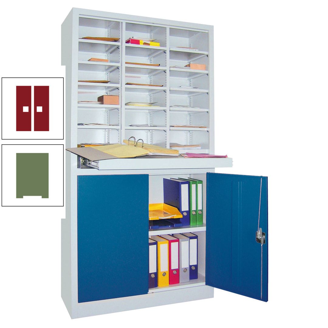 Aktenschrank - Büroschrank mit Sortierstation - 18 Fächer Ordnungsregal - Ausziehboden - 1.950 x 1.000 x 400 mm (HxBxT) - anthrazitgrau