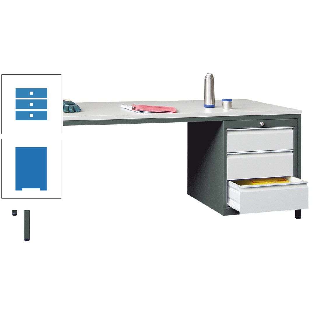 Meisterschreibtisch - 3 Schubladen 150 / 175 mm - 720 x 1.700 x 800 mm (HxBxT) - anthrazitgrau