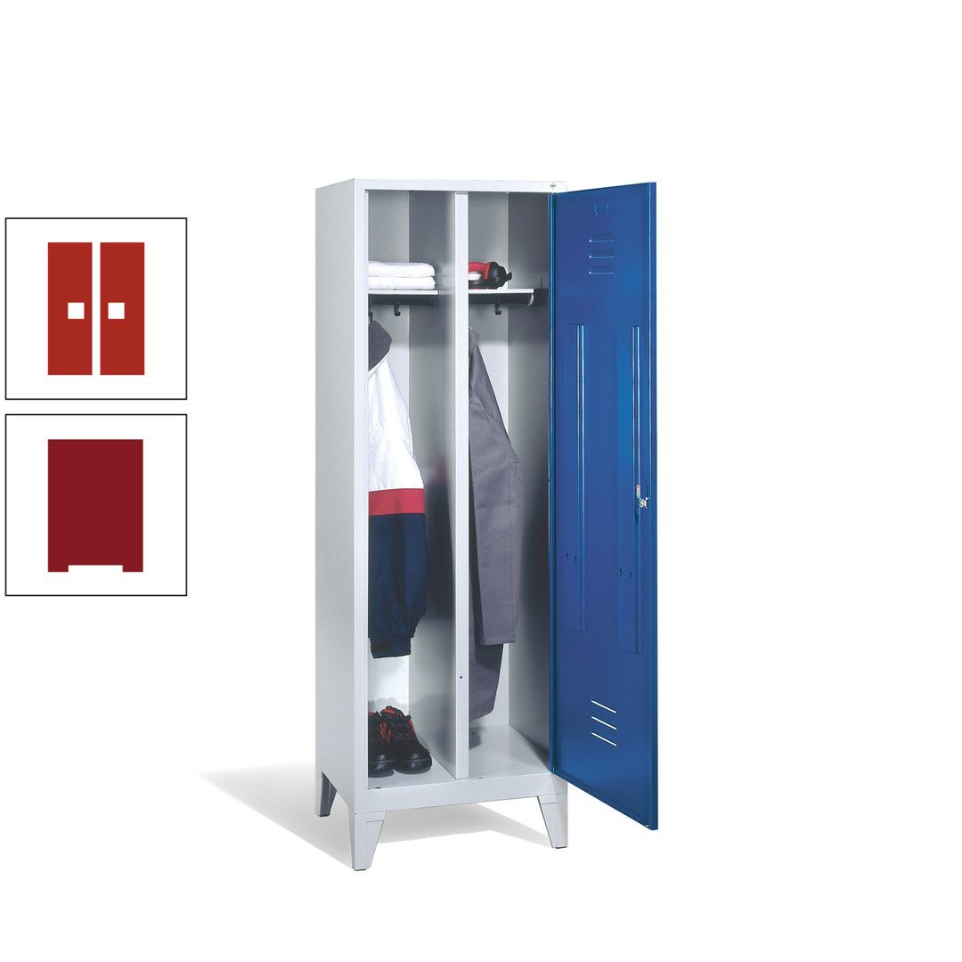 Doppel-Spind mit Großtür, Garderobenschrank mit Füßen, 2 Abteile a 300 mm, Korpus anthrazitgrau, Tür anthrazitgrau, 1.850 x 610 x 500 mm (HxBxT)