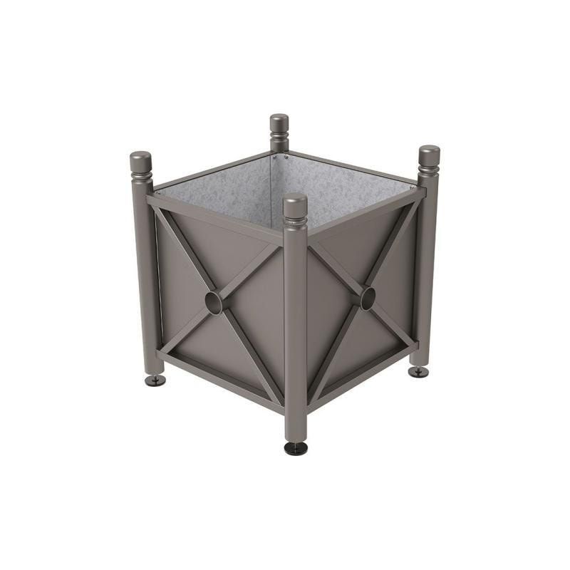 Pflanzbehälter, Stahlblech feuerverzinkt, verstellbare Füße, Innenfach feuerverzinkt, Kopf Agora, 750 x 800 x 800 mm (HxBxT), enzianblau