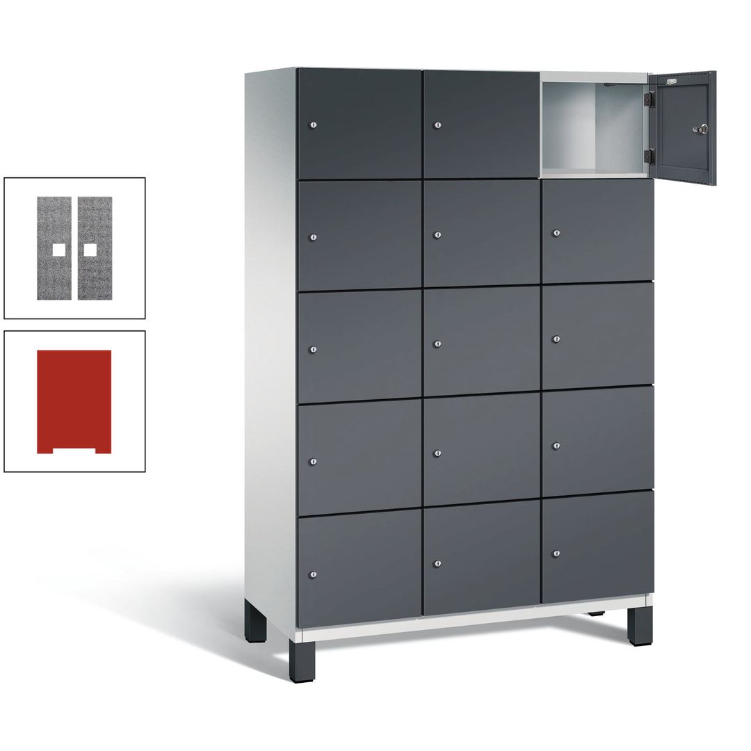 Fächerschrank, Stahlschrank, 15 Fächer, Türöffnungsbegrenzer, Füße, 1.980 x 1.200 x 525 mm (HxBxT), Korpus anthrazitgrau, Front anthrazitgrau