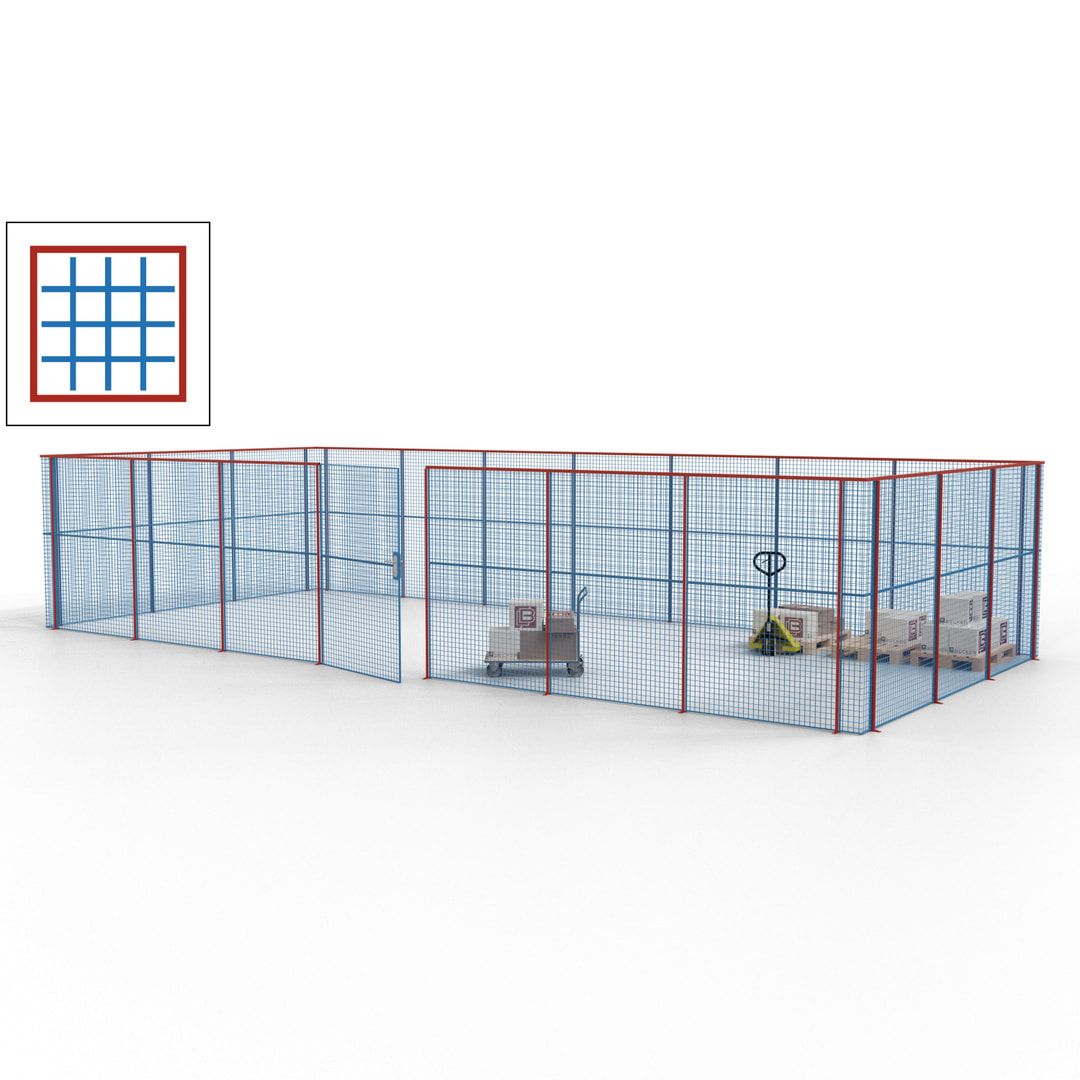 Hallentrennwand - Flügeltür, Gitter - 19 Gitterwände - 2.200 x 10.900 x 4.900 mm (HxBxT) - Perlweiß/reinorange