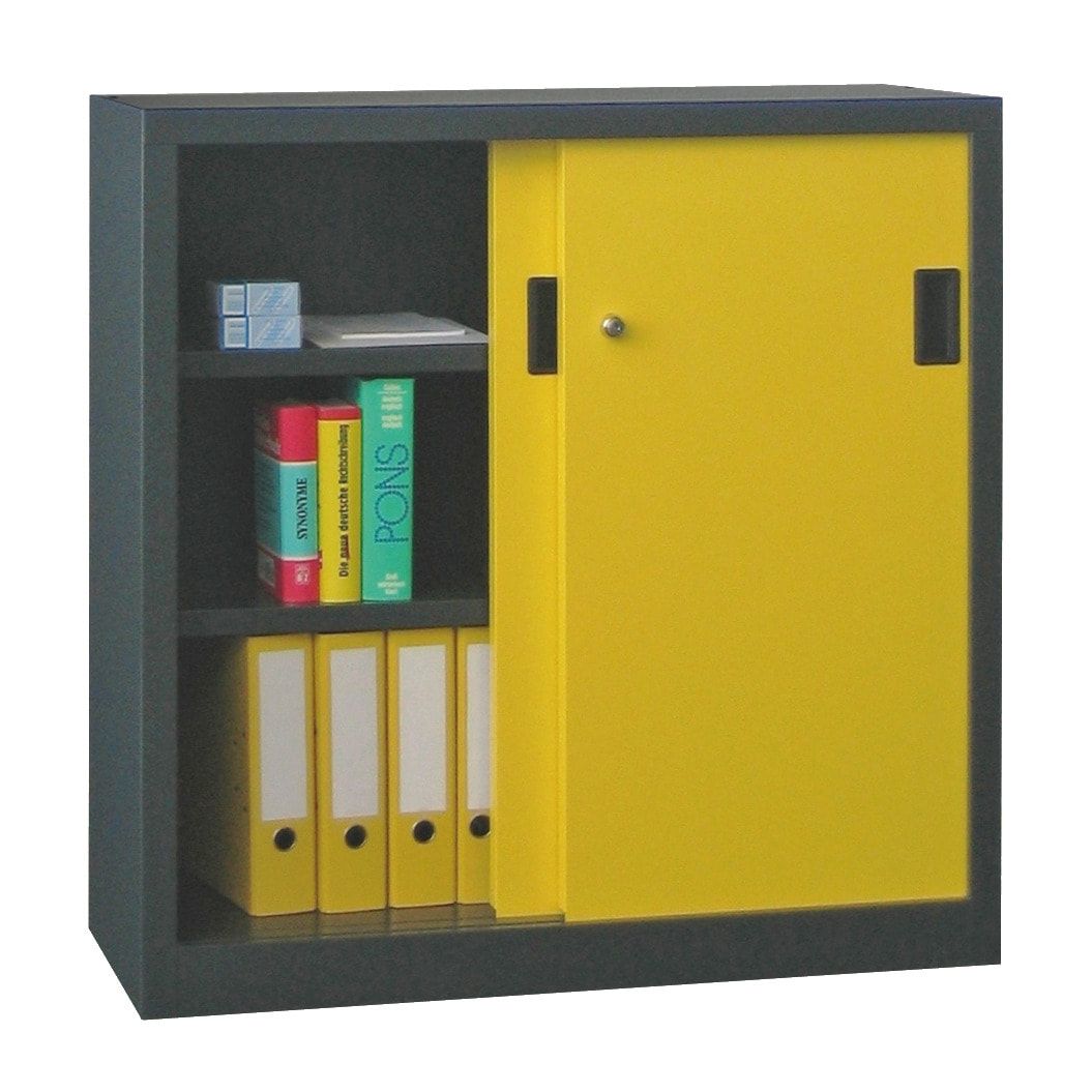 Schiebetürenschrank - Sichtfenstertüren - 1.000x1.500x600 mm (HxBxT) - 4 Böden, verzinkt - Zylinderschloss - anthrazitgrau