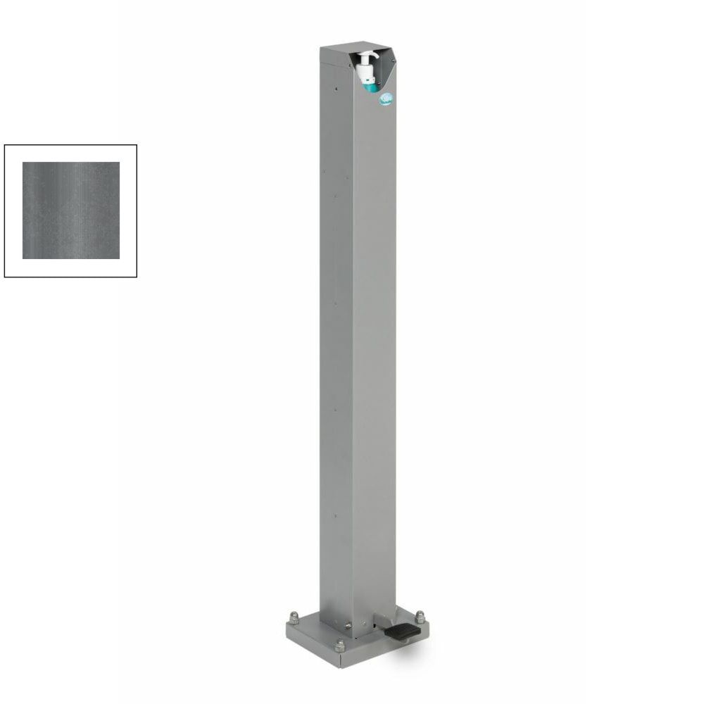 Desinfektionsstation, Hygienestation, Reinigungsstation, Stahl, mit Pedal, abschließbar, Bodenmontage, Farbe Antik-silber