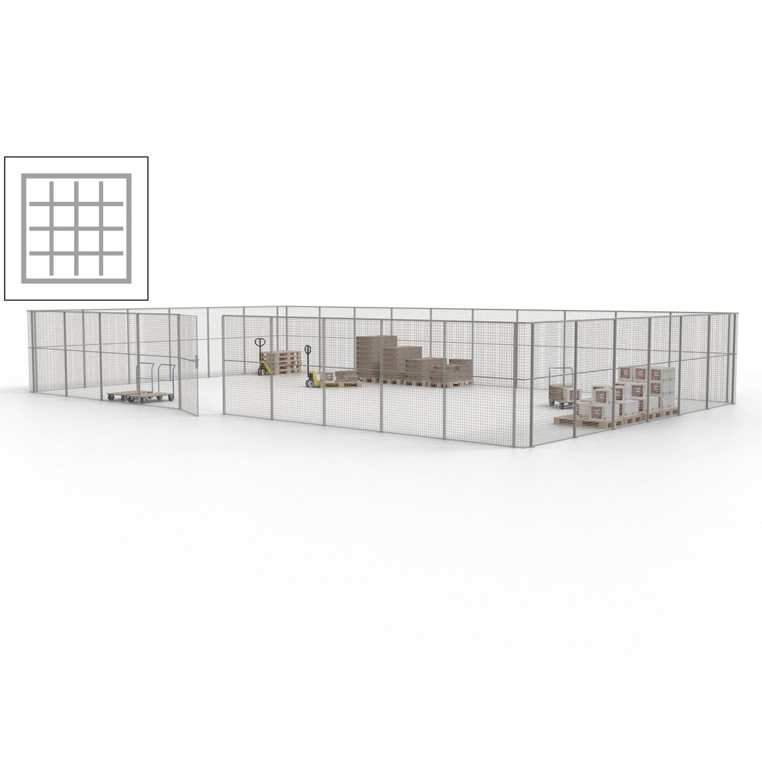 Maschinen Schutzgitter - Hallentrennwand - Sicherheitszaun - Tür - 48 m - 2.200 x 15.400 x 9.400 mm (HxBxT) - enzianblau