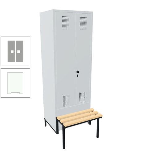 Doppel-Spind, Garderobenschrank, Buche Sitzbank integriert, 2 Abteile a 400 mm, Korpus anthrazitgrau, Tür anthrazitgrau, 1.850 x 800 x 815 mm (HxBxT)