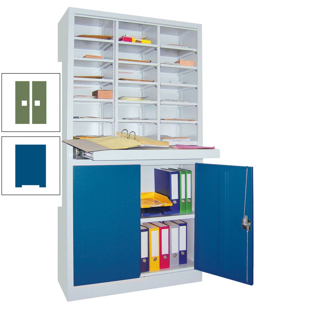 Aktenschrank - Büroschrank mit Sortierstation - 18 Fächer Ordnungsregal - Ausziehboden - 1.950 x 1.000 x 400 mm (HxBxT) - anthrazitgrau