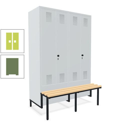 Doppel-Spind, Garderobenschrank, Buche Sitzbank integriert, 4 Abteile 300 mm, Korpus anthrazitgrau, Tür anthrazitgrau, 1.850 x 1.200 x 815 mm (HxBxT)