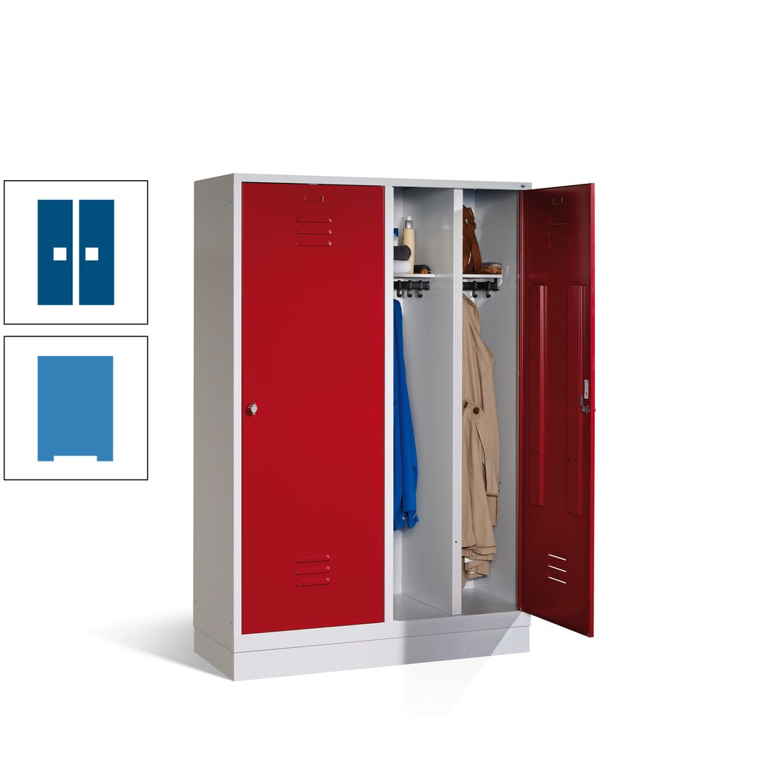 Doppel-Spind mit Großtüren, Garderobenschrank mit Sockel, 4 Abteile a 300 mm, Korpus anthrazitgrau, Tür anthrazitgrau, 1.800 x 1.190 x 500 mm (HxBxT)